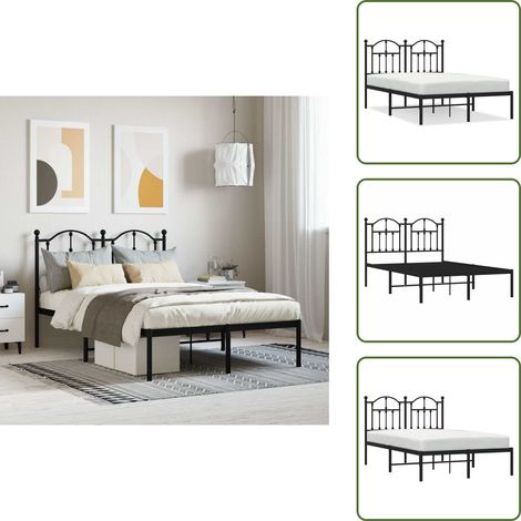The Living Store Cadre de lit métal sans matelas avec tête de lit noir 120x200cm - Cadre De Lit - Lit Double - Lit Metal - Lit Avec Têtière - Literie (1/5)
