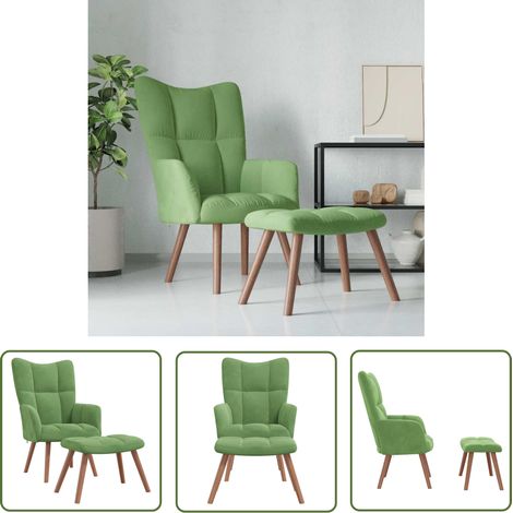 The Living Store Chaise de relaxation avec repose-pied Vert clair Velours - Fauteuil Relaxant - Chaise Lounge - Chaise Confortable - Mobilier Extérieur - Jardin (1/5)
