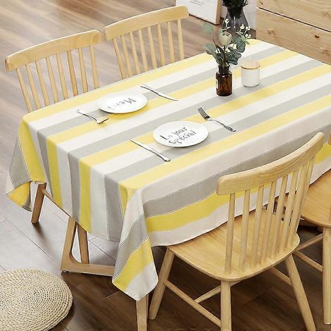 Nappe rectangulaire à rayures noires et blanches, simple et élégante, pour la décoration de table de cuisine ou de restaurant. Imperméable.