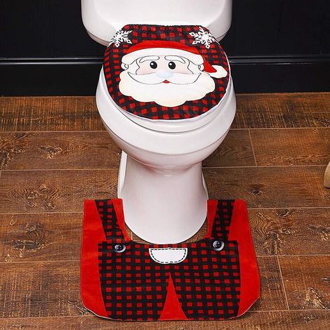 Couvre-Abattant De Toilette - Décoration De Noël - Motif Père Noël - Lot De 2 Pièces - Dimensions 40x33 cm Et 49x45,5 cm (1/5)