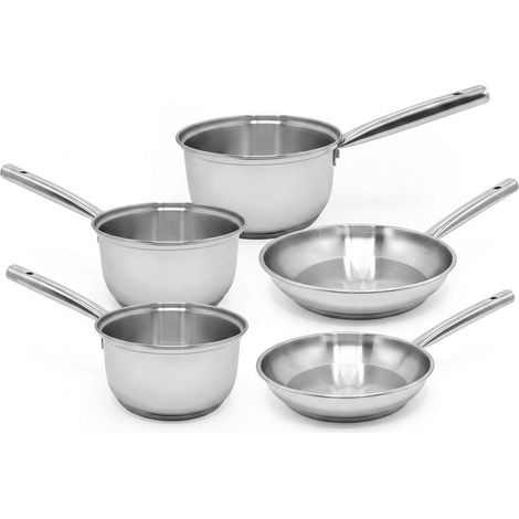 Lot de 3 casseroles en inox 18/20/22 cm et 2 poêles à frire en inox 20/28 cm Fackelmann Rhona (1/5)