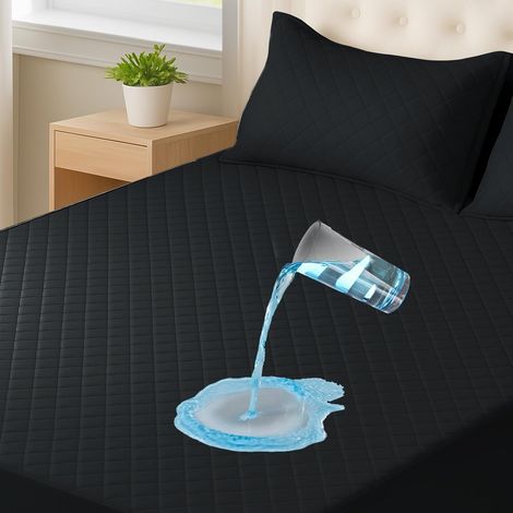 Protege Matelas Impermeable 90x190cm, Premium Respirant Housse Matelas, Silencieux, Élastique Tout Autour, Naturellement Anti Acarien Et Anti Bacterien, Souple, Lavable, Noir (1/5)