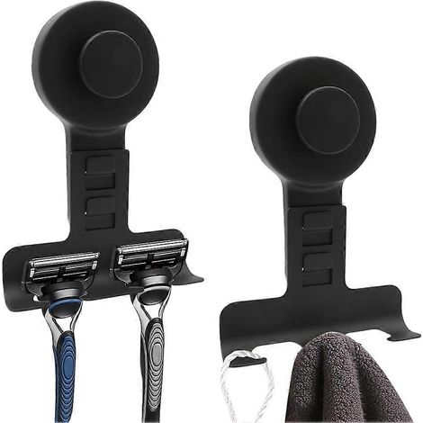 Lot de 2 supports de rasoir à ventouses en métal pour paroi de douche, crochets de douche amovibles et réutilisables (1/5)