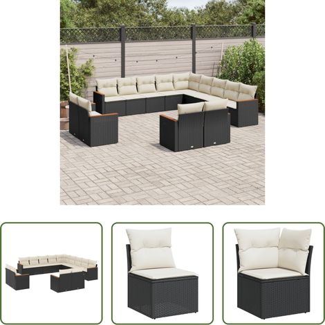 vidaXL Canapé en résine - Salon de jardin avec coussins 13 pcs noir résine tressée (1/5)