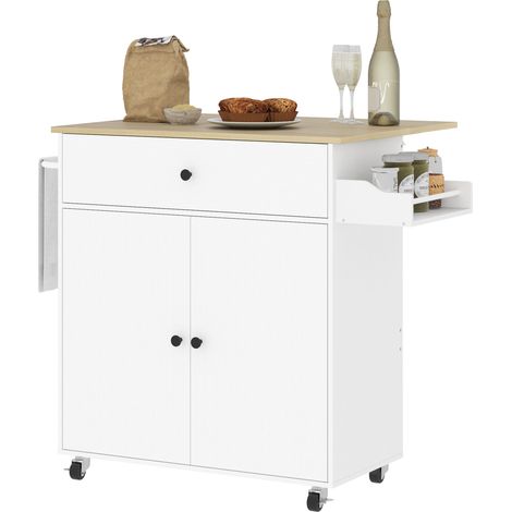 Carrello da Cucina Piano a Ribalta Isola Multiuso con Portaspezie e Portasciugamani 106x42x87 cm Rivestimento in Melamina Bianco (1/5)