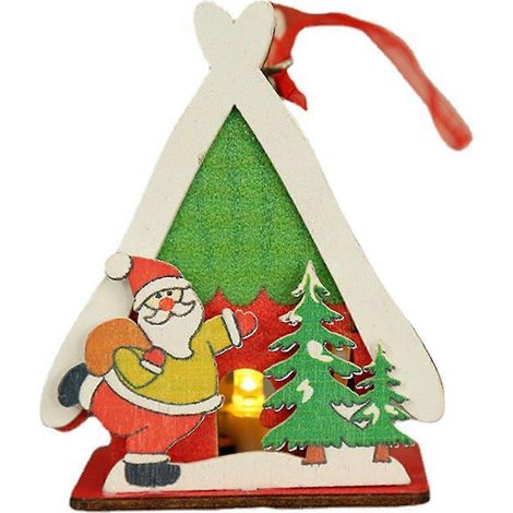 Pendentif lumineux de Noël avec cordon, en bois, avec lumière LED, décoration chalet de Noël pour Halloween. (1/5)