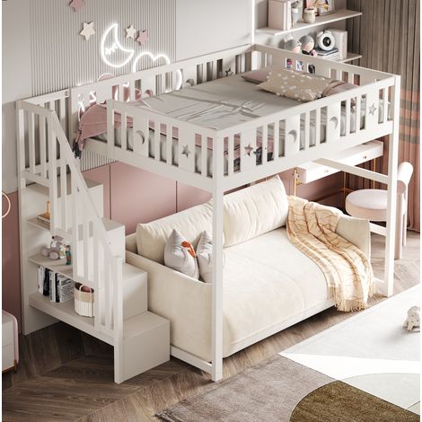struttura letto 140x200 salvaspazio con scala bianca OKMYHOME (1/5)