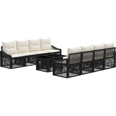 Set Divano da Giardino 9 pz Nero e Bianco Crema polyrattan vidaXL (1/5)