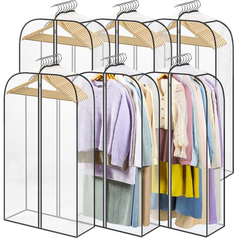 Lot de 6 housses à vêtements transparentes à fermeture éclair double face — Casier à manteaux de 25 cm — Sac à costumes de 12 m (1/5)