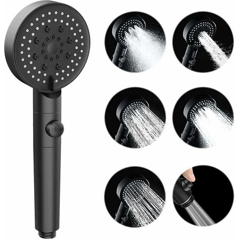 Eco High Pressure Shower Head, 6 Spray Modes, Anti-Scale Shower Head, Easy to Install (Black) (1/5)