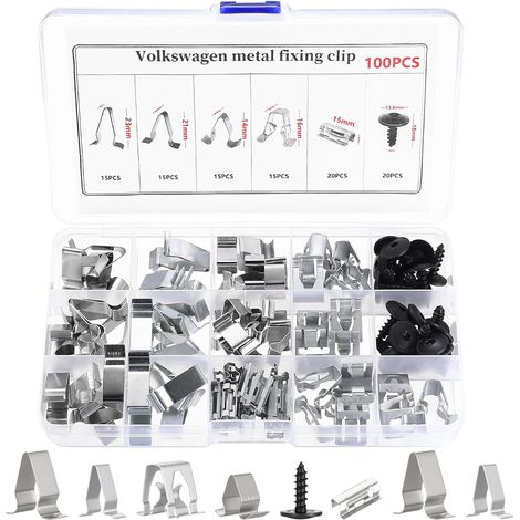 100 pièces Clips de fixation en métal pour garniture intérieure de porte avant de voiture, clips de fixation métalliques pour voiture, clips de fixation pour console avant de voiture, ensemble de (1/5)