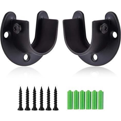 Lot de 2 supports de tringle à rideau robustes en acier inoxydable de 19 cm de diamètre, noirs, avec vis