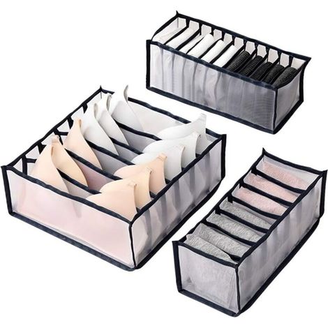 SABIR Box Rangement sous Vetement, Organisateurs de Tiroirs Pliable pour sous-Vêtements Trois Pièces, Organisateur tiroir pour sous-Vêtements, Soutien Gorge, Culottes, Chaussettes(Noir) (1/5)