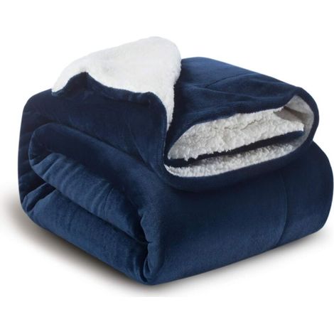 Checkered Sofa Fleece Blanket, Navy Blue Sofa Throw, 150 cm x 200 cm (1/5)
