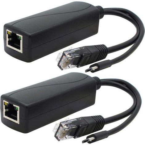 Lot de 2 répartiteurs Gigabit PoE, adaptateur Ethernet micro USB 48 V à 5 V 2,4 A, fonctionne avec Raspberry Pi 3B+, caméra IP et plus encore. (1/4)