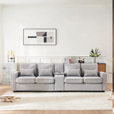 Tissu lin gris canapé moderne 4-5 places avec rangements (1/5)