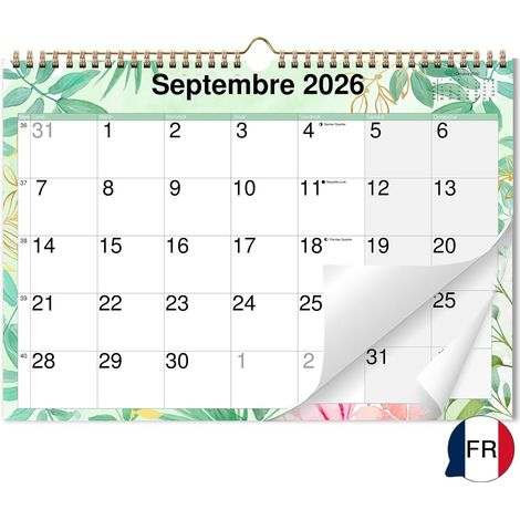 Calendrier Mural A3 2026-2027, dès Sept. 2026, Gros Caractères, Français (1/5)