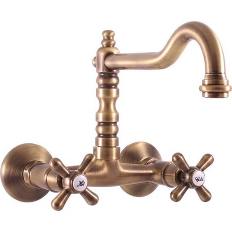 Mélangeur évier mural MORAVA RETRO pivotant en laiton bronze (1/4)