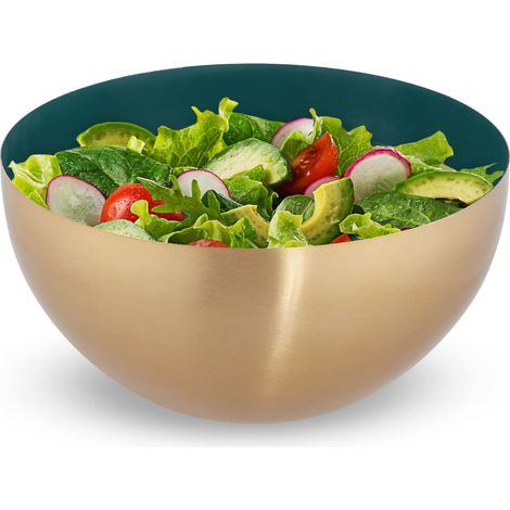Saladier, acier inoxydable, diamètre 25 cm, bol mélangeur, cuisiner et servir, cul de poule, 3,5 L, vert-doré (1/5)