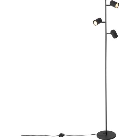 QAZQA Moderno Lámpara de pie moderna negra 3 luces - Jeana Acero Alargada Adecuado para LED Max. 3 x 35 Watt