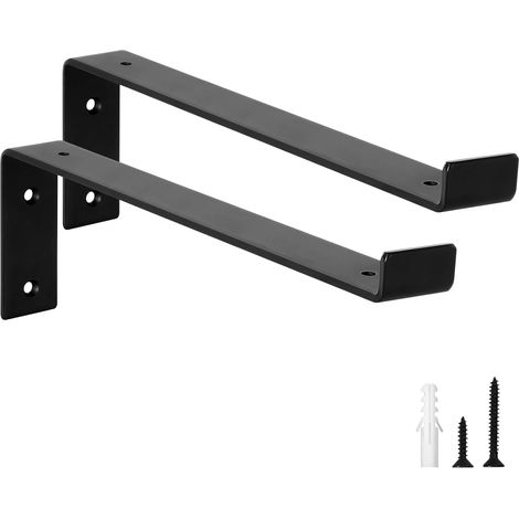 Lot de 2 Équerre Étagère Murale Métal Renforcée avec Rebord, 50KG Charge, Support Étagère Murale 5mm Épaisseur, Equerre Metal Robuste, Équerre Étagère Durable Noir 30 cm (1/5)
