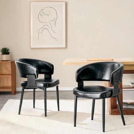 2 chaises de salle à manger vintage en simili cuir noir en PU (1/5)