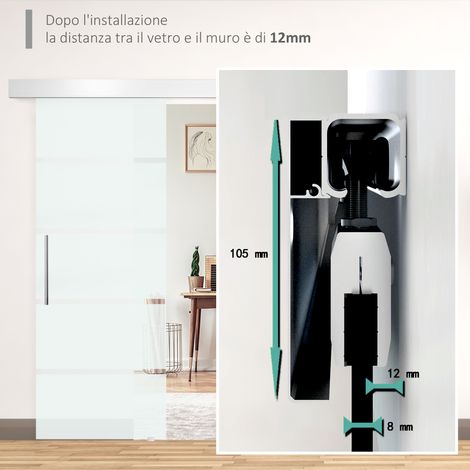 Porte de Douche Coulissante en Verre Satiné Dépoli 210 cm avec Poignée et Rail pour Cuisine Salle de Bain (1/5)