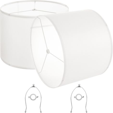 Abat-jour tambour, 2 pcs, 400 x 400 x 300 mm, grand abat-jour de remplacement avec harpe, housse de rechange pour lampes de table, lampadaires et suspensions, assemblage facile, lin blanc cassé (1/5)