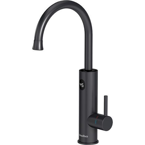 Robinet électrique avec chauffe-eau instantané Affichage de la température LED Robinet de cuisine Robinets de cuisine rotatifs à 360 ° Robinet d'évier noir Robinet en acier inoxydable 3000W (1/4)