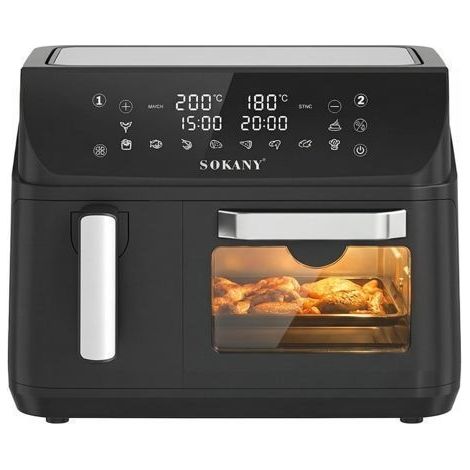 Friteuse Sans Huile Double Cuve SOKANY 12,5L–Écran Tactile,10 Programmes,2400W,Cuisson Simultannée 2 Aliments, Réduction 90% Grasses