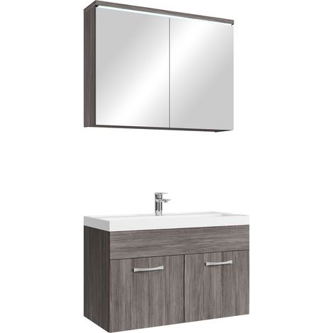 Badezimmer Badmöbel-Set Paso 02 80cm Waschbecken Grau Eiche - Un