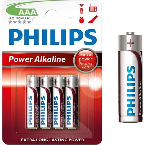 Pile alcaline Philips AAA - LR03 1,5V (confezione da 4 pezzi) ø10,5x44,5mm (1/2)