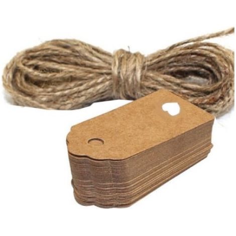 Kartonetiketten mit Schnur, 50er-Packung, Beige
