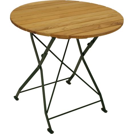 Klapptisch BAD TÖLZ 77cm rund, Flachstahl grün + Robinie