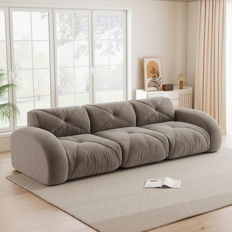 Canapé sans cadre, extra grand canapé modulaire à trois sièges, tissu en chenille confortable, adapté au salon, design antidérapant, aucun montage nécessaire, marron (1/5)