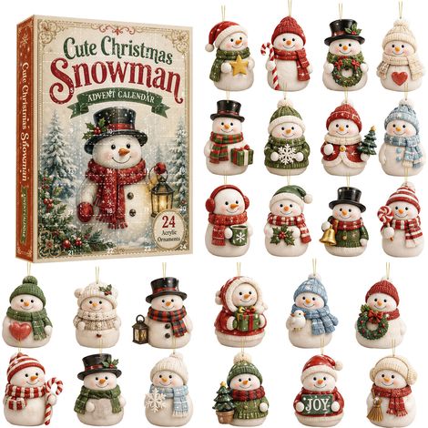 Amerikanischer Retro-Schneemann-Adventskalender 2026 – 24 flache 2D-Acryl-Hängeornamente – stimmungsvolle Weihnachtsbaumdekoration und festliches Geschenk (1/5)