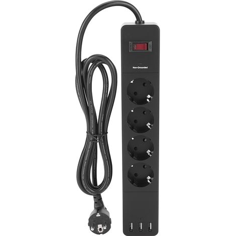 Ortviai Multiprise intelligente 4 prises + 3 ports USB, boîtier ignifuge en PC noir, câble 1,8 m, protection contre les surtensions (1/5)