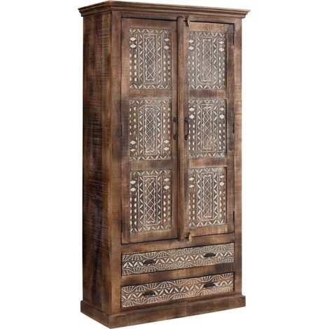 Armoire 2 portes 2 tiroirs Crème brune (1/5)