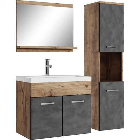 Mobile da bagno Montreal 60cm Rovere Castagno Grigio - armadio mobiletto lavabo