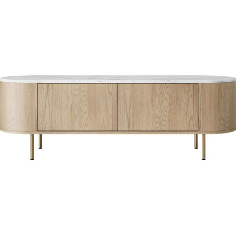 Mueble TV Comfivo Livtena 102, Mármol blanco + Dorado, Número de puertas: 0, Número de cajones: 0, 139x45x40cm (1/4)