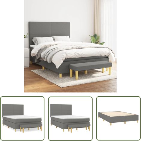 The Living Store Sommier à lattes de lit avec matelas Gris foncé 140x190cm Tissu - Lit Plateforme - Lit Double - Matelas À Ressorts Ensachés - Têted Lit Ajustable - Banc Rangement (1/5)