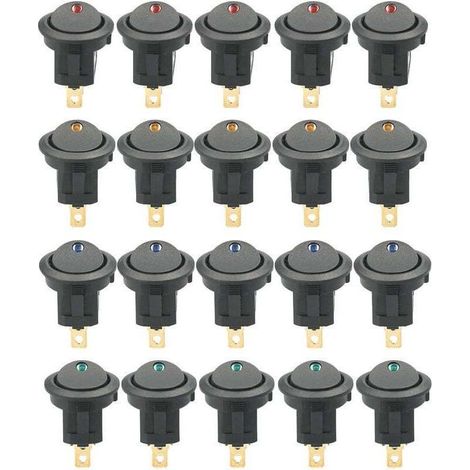 20 pièces DC 12V 20A interrupteur à bascule rond lumière LED interrupteur à bascule commande marche-arrêt interrupteur SPST pour voiture camion ATV UTV (20 pièces) (1/5)