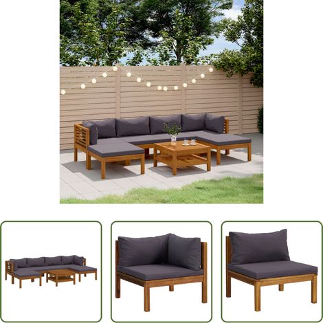 Holzsofa - 7-tlg. Garten-Lounge-Set mit Auflage Massivholz Akazie (1/5)