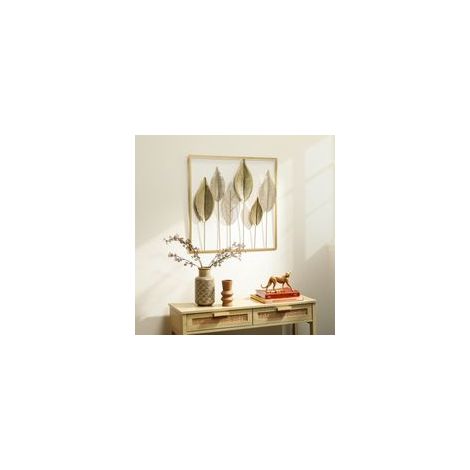Décoration murale en métal moderne, sculpture murale en métal en forme de feuille, 70 x 70 cm, doré