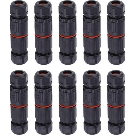 10 PCS IP68 Etanche Connecteur de Câble Electrique, Femelle 3 Broches Connecteurs Etanches Prise de Courant Extérieure Raccord de Connecteur Fil Etanche (1/5)