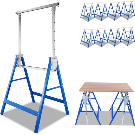Randaco Set de 8 caballetes regulables en altura 80-130 cm, soportes plegables de acero para taller garaje y grandes trabajos
