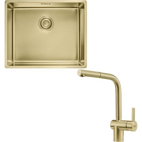 Pack cuve Mythos MasterPiece inox 540 x 450 x 200 mm + mitigeur Atlas Néo reflet d'or douchette - Franke (1/5)