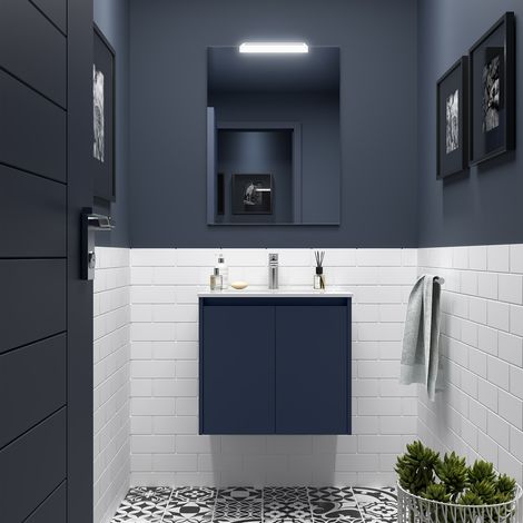 Badezimmermöbel NOJA 700 2 Türen BLUE SATIN + Waschtisch + Spiegel