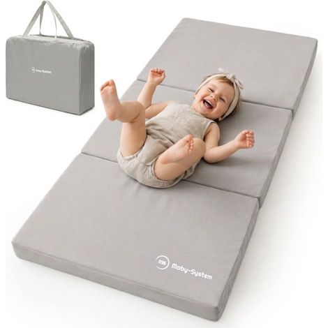 Colchón plegable gris para cuna de viaje - Moby System - Compatibilidad 120 x 60 cm - Espuma transpirable (1/5)