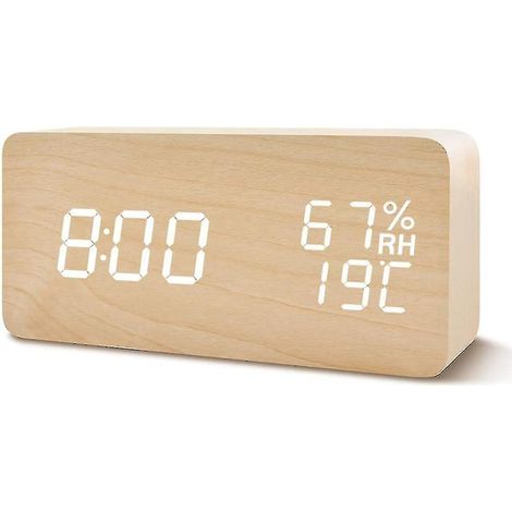 Réveil de bureau en bois, réveil numérique LED avec date (1/5)